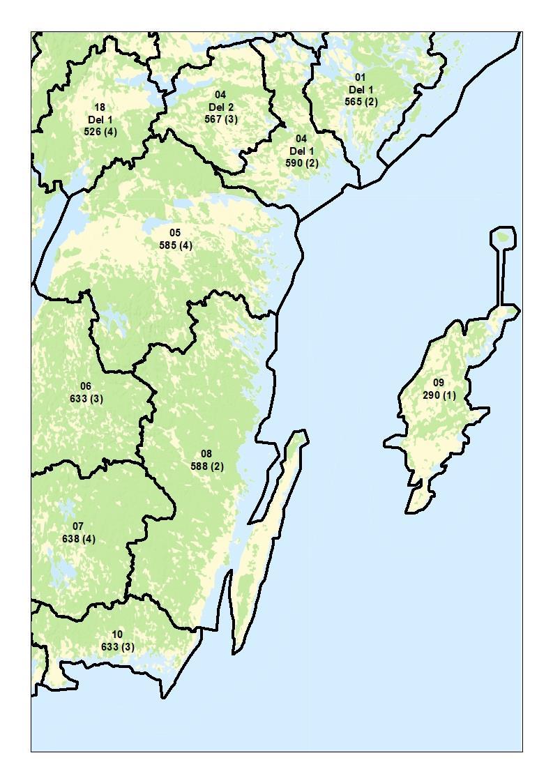 Län: Östergötland (05), Kalmar (08), Gotland (09). Skogsmark kr/m 3 sk.