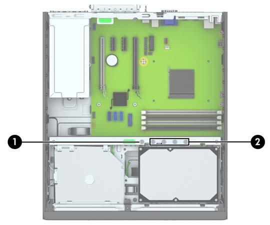 Installera och ta bort enheter Så här installerar du enheter: Den primära SATA (seriell ATA)-hårddisken ska anslutas till den mörkblå, primära SATAkontakten på moderkortet (märkt SATA0).