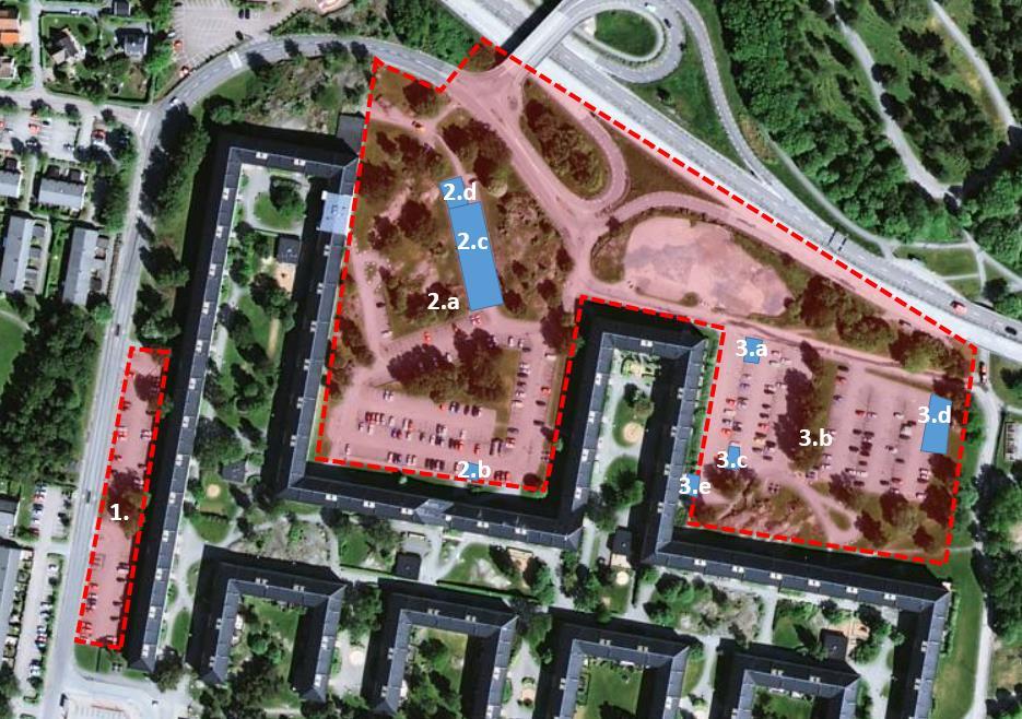 Figur 2-6 Kartan visar placering av parkeringsytor inom planområdet. Karta: Eniro.se 2.