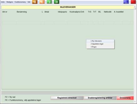 10 Inleveranser Inleveransrutinen underlättar kontroll av inleveransen, Lagerinventeringen och intrastatrutinen. Välj Ny inleverans, för att nollställa befintlig lista.