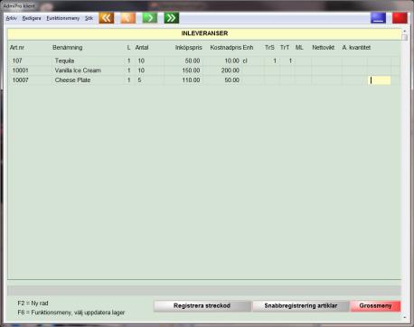 Snabbregistrering av artikel 1) Registrera data, artikelnummer, artikelbenämning