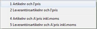 8 Lagerinventering Lagerinventeringsfunktionen skapar en artikellista med lagervärde. Lagerinventeringsrutinen jobbar endast med priser exklusive moms. 1) Välj funktionen Beräkna i funktionsmenyn.