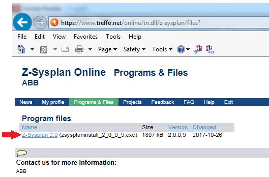 Därefter finns programmet för nedladdning under fliken Programs & Files. Den nedladdade filen körs för att instellera programmet på datorn.