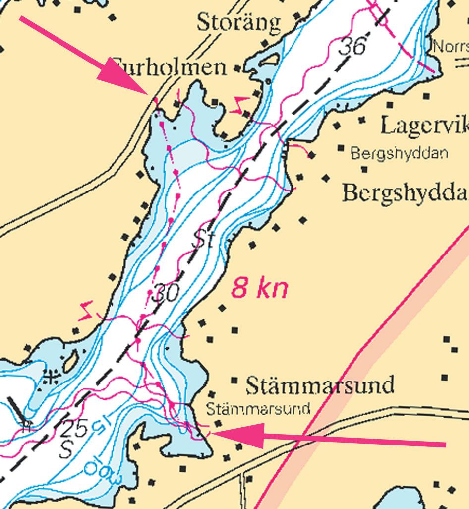 5 Nr 316 Sweden. Northern Baltic. Norrtälje. Blidösundet. Water pipe established. Anchorage prohibited. A water pipe has been established between Blidö and Yxlan.