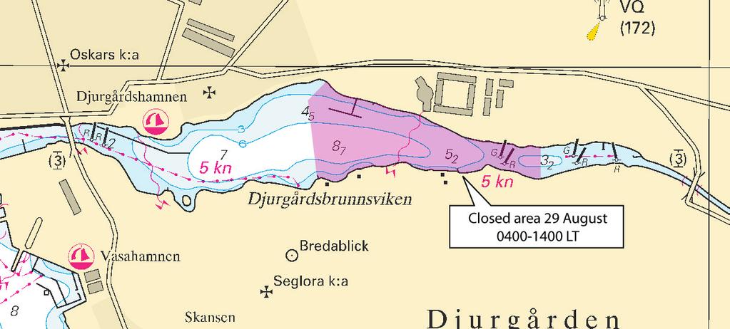 Nr 316 6 * 6571 (T) Sjökort/Chart: 6141, 6142 Sverige. Norra Östersjön. Stockholm. Djurgårdsbrunnsviken. Tillfällig avstängning. Triathlontävling. Tid: 29 augusti 2010, kl.