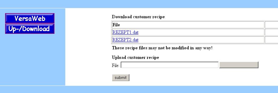 4 78 Handhavande Upp- och nedladdning av kundrecept Recept RECEPT 1 2005-09-05 TEXT 1 RECEPT 2 07.09.05 TEXT 2 Processparametrar kan sparas i recept på minneskortet.