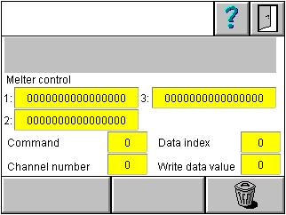 Loggfil Aktiverad Loggfil visning Standard När Standard används: Melter Control i binärt format Command i decimalt format Data index i decimalt format Channel number i decimalt format Write data