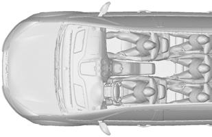 Passagerarskydd Sidoluftkuddar Krockskyddsgardiner E72658 Sidoluftkuddar är placerade i de främre sätenas ryggstöd. En dekal på ryggstödet visar att bilen är utrustad med sidoluftkuddar.