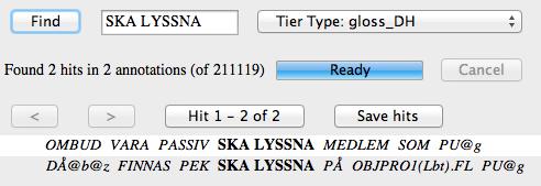 Figur 35. Konkordansträfflista utan annoterad överlappning Det finns en tredje extra annotering som görs i Glosa_DH_extra.