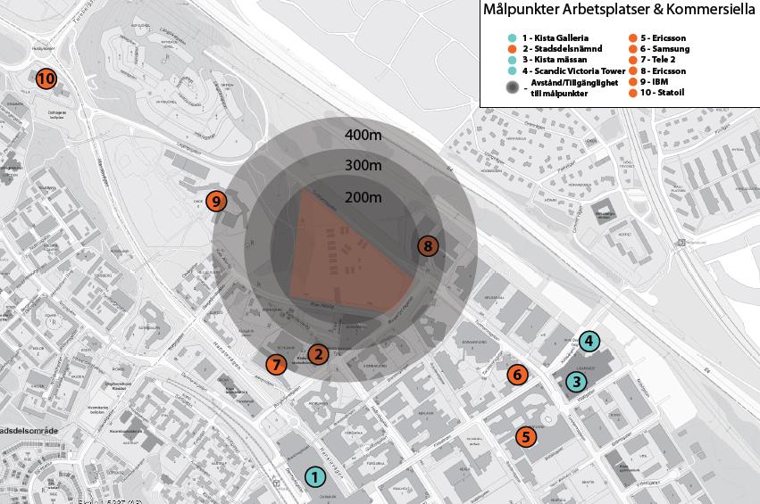 Sida 13 (46) Kommersiell service Kommersiella verksamheter är framförallt koncentrerade söder om planområdet och huvudsakligen representerade av Kista Galleria.