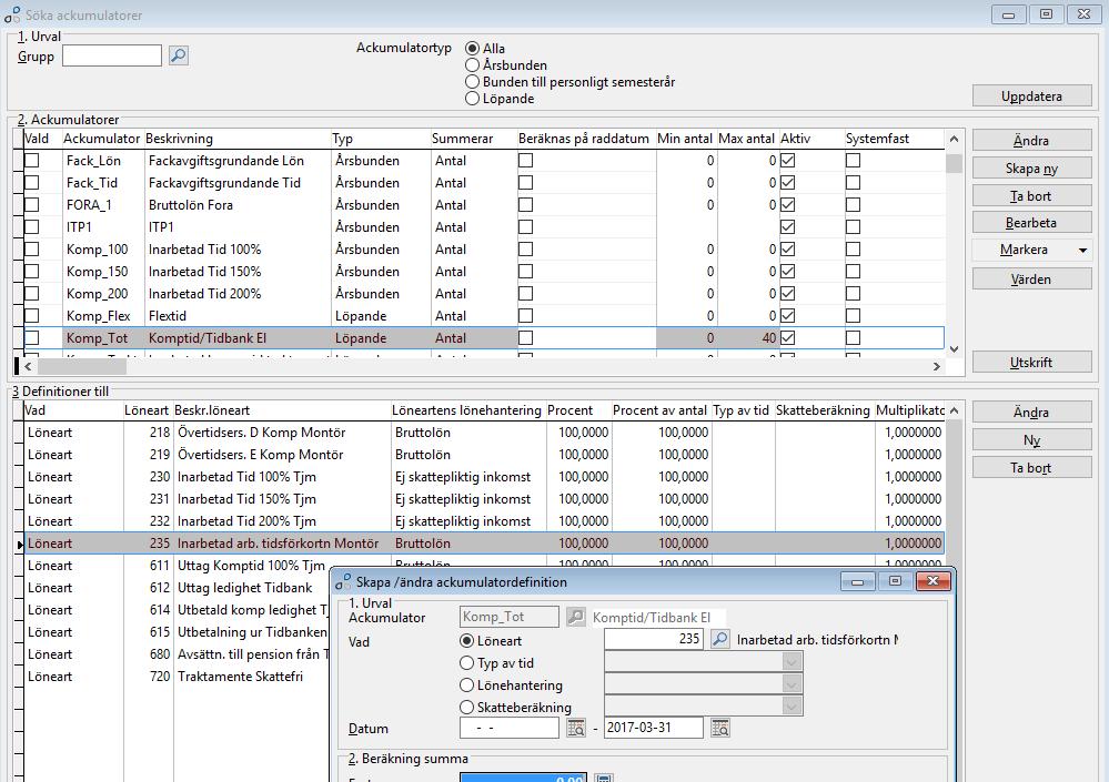 Bilaga 2. Inställning på ackumulatorn Komp_Tot Efter tilldelningen av arbetstidsförkortningen vill vi att alla har samma inställning på ackumulatorn Komp_Tot.
