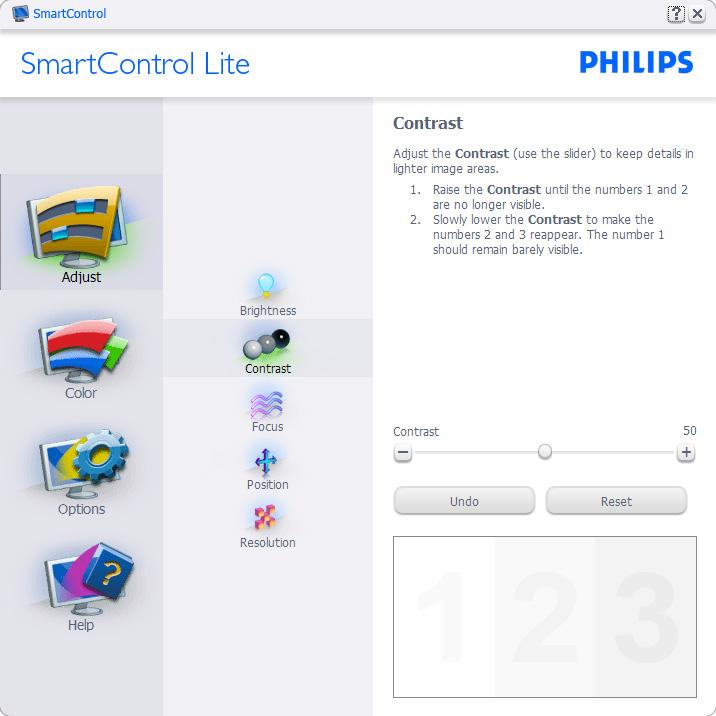 3. Bildoptimering Starta med standardfönster: Adjust menu (Justeringsmeny): I