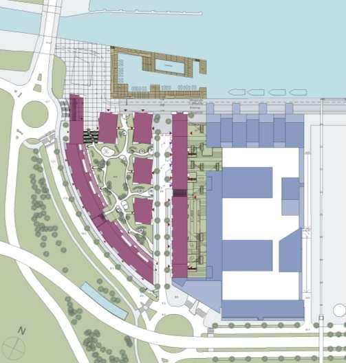 Brygganläggning Kontor Bostäder Bussdepå Kontor llustrationsplan över föreslagna bostäder, kontor och bussdepå.