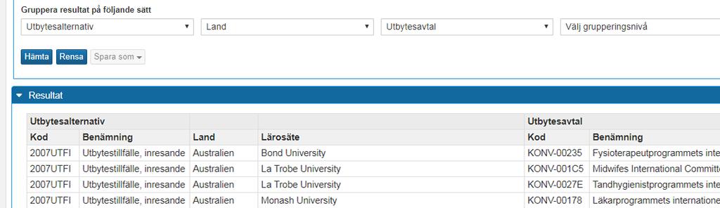 Utsökningsparametrar, exempel 1 Begränsa: 1. Välj Studieordning; Högskoleutbildning, 2007 års studieordning 2.