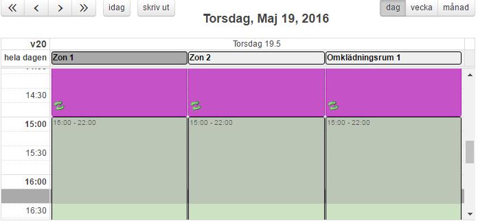 7. Klicka, dra och släpp på den dag och tid som man önskar sig - Vill man boka flera utrymmen samtidigt håller man