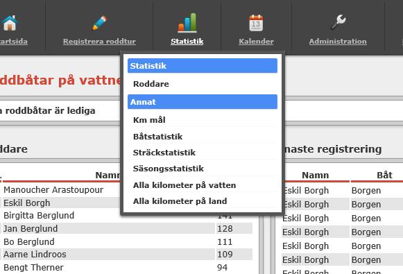 2 Statistik Genom att välja statistik i menyraden, se Figur 17 nedan, kan man titta på olika statistikvarianter. De olika tabellerna som finns att välja på visas i Figur 18 nedan.