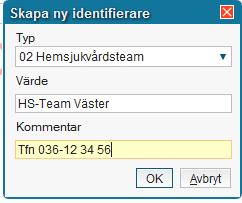 2017-10-13 1 10(10) I fältet Typ väljs den uppgift man vill uppdatera. I fältet Värde anger man namn eller telefonnummer handläggaren alternativt namnet på det hemsjukvårdsteam som är aktuellt.