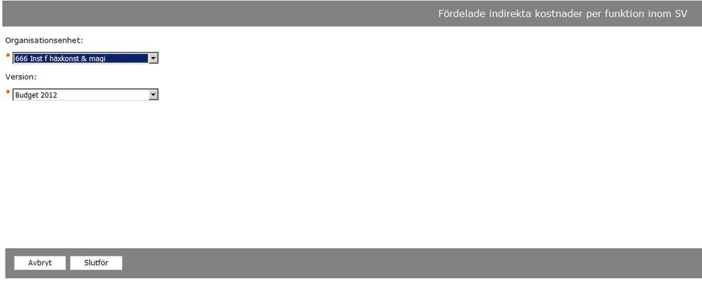 Rapporter Fördelade indirekta kostnader per funktion inom SV Rapporten visar hur stödverksamhetens indirekta kostnader är fördelade på olika