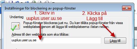 Utskrift Följande popup-ruta visas. Skriv in uuplus.user.uu.se och klicka på knappen Lägg till. Nu ska det gå att föra över till Excel. 15.