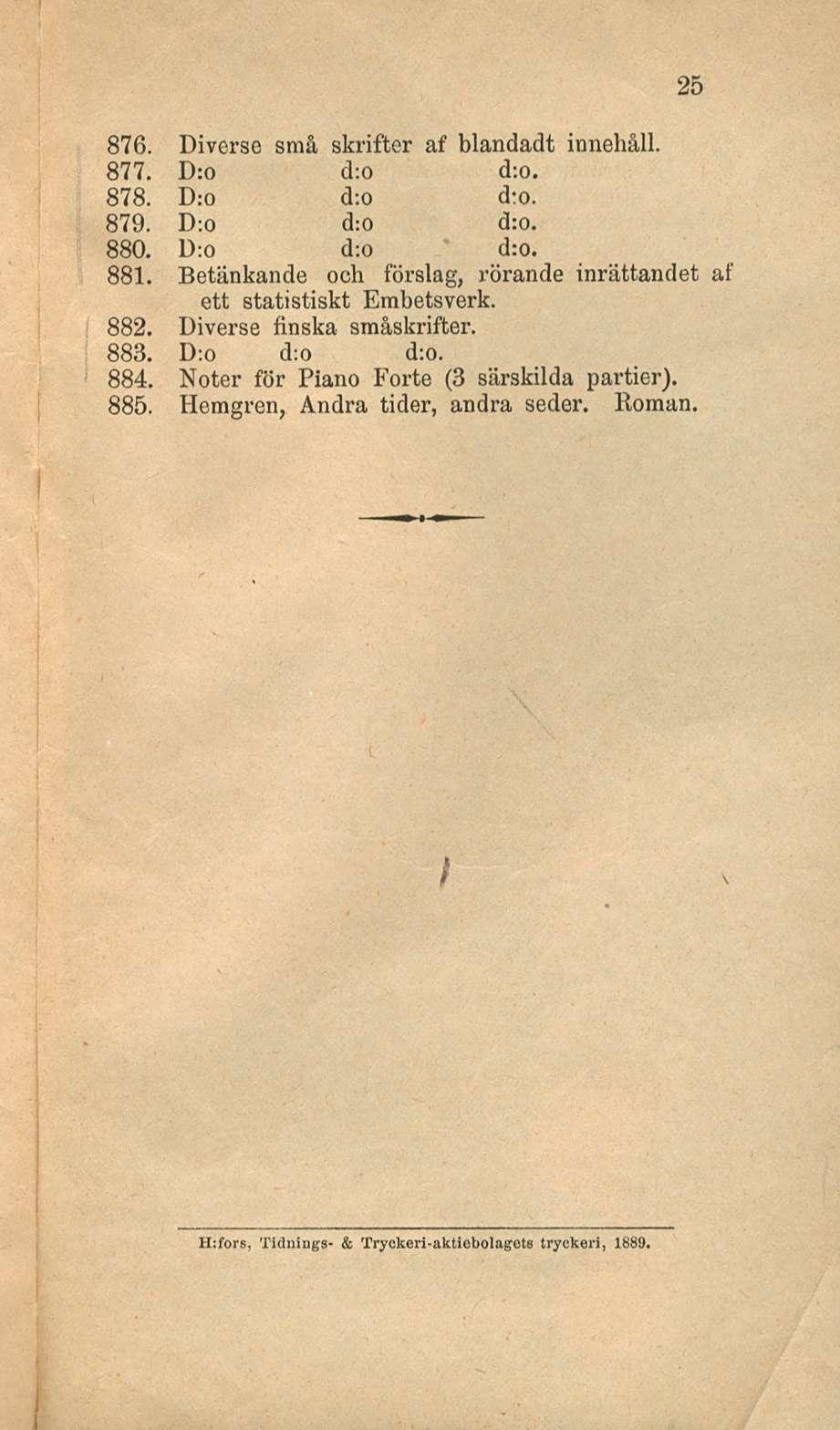 25 876. Diverse små skrifter af blandadt innehåll. 877. D:o d;o d:o. 878. D:o d;o d:o. 879. D;o d:0 d:o. 880. D:o d:o d:o. 881.