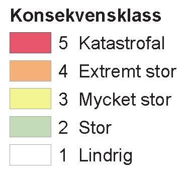 Måttlig klimatpåverkan Klimatförändringen innebär att sannolikhetsklassen förändras med ett halvt till ett steg i områden med låg sannolikhet