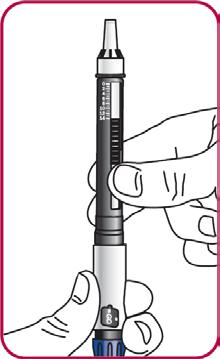 10. Håll pennan med det yttre nålskyddet riktat uppåt. 11. Tryck injektionsknappen mot en plan yta, t.ex. en bordsyta, tills 0 är i linje med skåran i doseringsfönstret.
