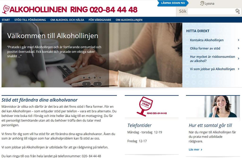 se, Alkohollinjen finns också med i tjänsten Hitta och jämför vård se.