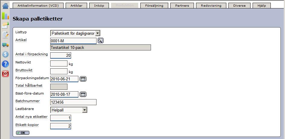 Senast Uppdaterad: 12-10-08 Exder Åhléns Grossist Sida 16 av 24 Listtyp: Här väljer ni Palletikett för dagligvaror. Artikel: Ange den artikel ni vill skapa etiketten för.