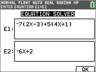 Lösa ekvationer Tryck på» } för att komma till C:Numerisk Lösare... Numerisk lösare 1. Mata in en ekvation som uttryck 1=uttryck 2 (E1=E2).