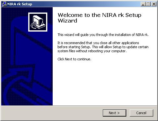 4.2 Komma igång Bild 4-1: Setup Wizard för att installera NIRA rk. Kapitlet nedan är avsett att ge en översikt av NIRA rk.