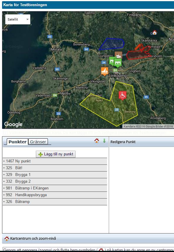 3.3.3 Karta Här kan ni adderfinna och redigera gränsmarkeringar och kartpunkter som kan vara relevanta för de som fiskar, t.ex. ramper, eldplatser, m.m. Detta visas sedan för besökarna på vår hemsida och i appen.