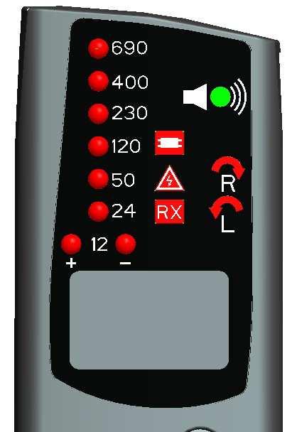 Elma HT 9 side 33 1 2 3 4 5 6 7 8 CAPTION: 1. Voltage indication leds 2. Buzzer hole for acoustic signal 3. Indication led Lamp test 4. Indication led Phase sequence 5.