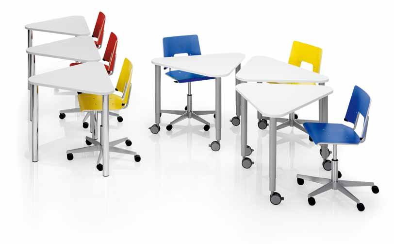 Materials: Desktops laminate, bases grey or blackpainted or chromed, fixed height of 72 cm or adjustable 60 82 cm.
