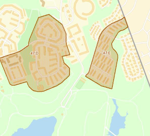 Område 47:E Radhus Robertshöjd omfattar ett stort och homogent radhusområde som ligger i direkt anslutning till planområdet i öster.