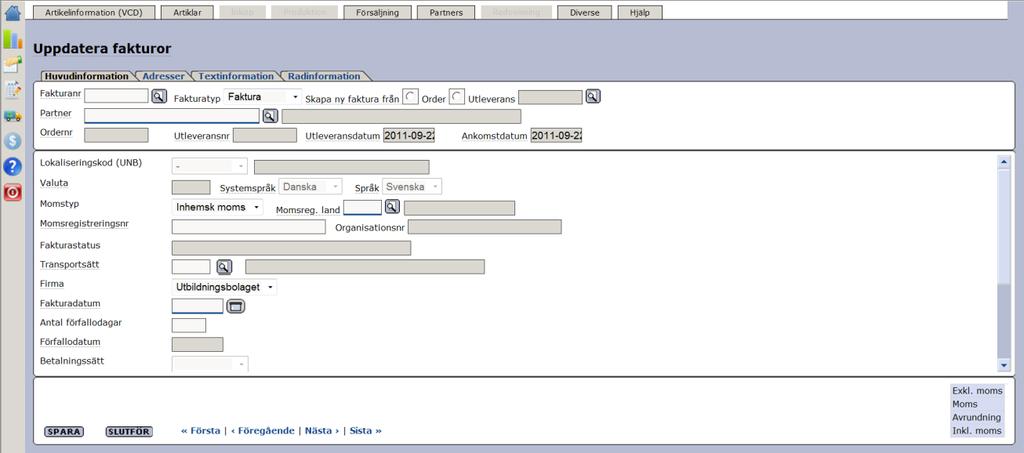 Senast Uppdaterad: 111003 Exder Handledning Coop Nord Inköpsorderflöde Sida 21 av 26 3.11 Faktura I den här modulen skapar ni och skickar era fakturor.