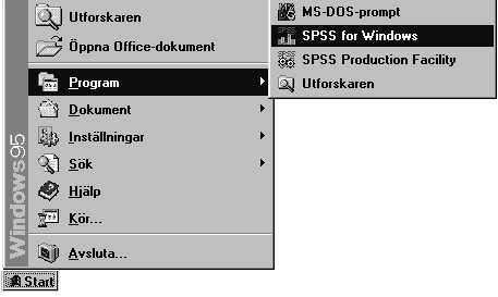 Slika 3.1 Start izbornik u sustavu Windows SPSS se može pokrenuti i dvostrukim klikom na : ikonu programa SPSS u prozoru Programi 32 datoteku s podacima sa ekstenzijom.sav.