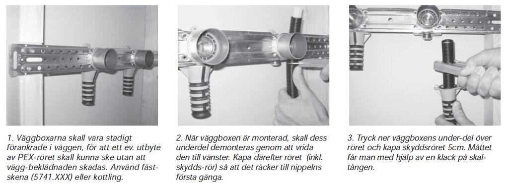 Montera ett låsclips 1880189 på underdelens nedersta svarta del. Skruva i provtryckningsproppar i alla väggboxar och provtryck 7.