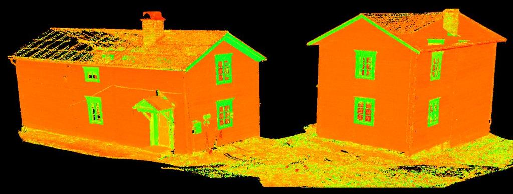 För Vinterbyggnaden är skanningsunderlaget komplett, däremot omfattas endast tre av Bryggstugans fyra väggar.