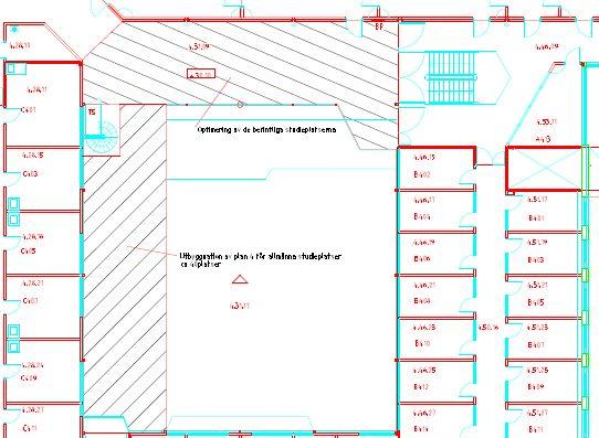 Figur 1: Ombyggnationsförslag på plan 4 Minskning av ljudnivån i ljusgården.