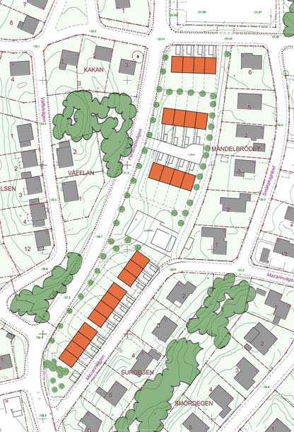 2 Planförslaget Syftet med planen är att skapa nya bostäder genom att bebygga området med radhus.