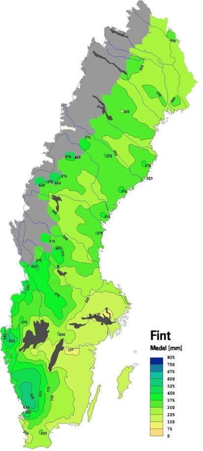 Grundvattenbildning mm per år (medel) i olika delar av landet Exempel för finkorniga jordarter