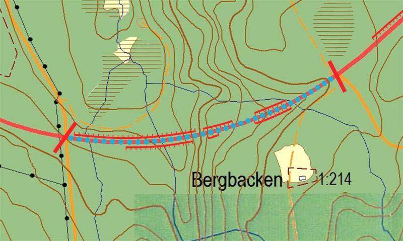 3. Vägkors 450 m VNV Bergbacken avfart 200 m NNO Bergbacken, 550 m (Artrik vägkant) Allmänt Hela sträckan går genom barrskog.
