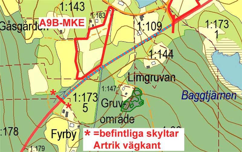 6. Norr Fyrby (skylt Artrika vägkanter) vägskäl NV Baggtjärnen, 425 m Allmänt Vägen passerar genom kulturmark med hagar, lövskogspartier och en tomtmark.