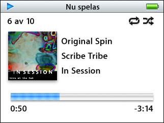 Spela musik När du har fört över musik och andra ljudfiler till ipod kan du lyssna på den. Bläddra fram en låt, ljudbok, video eller podcast med hjälp av klickhjulet och mittenknappen.