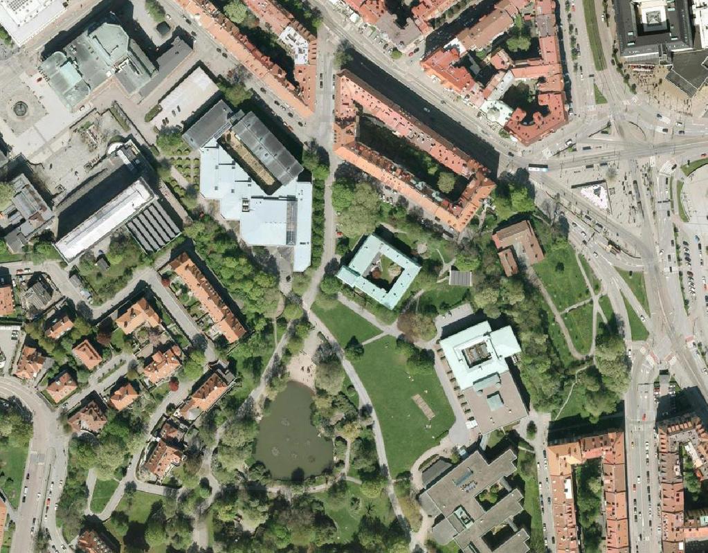 Götaplatsen Korsvägen Gamla Hovrätten Renströmsparken med Näckrosdammen Bilaga 1 - illustrationsritning som visar planområdet (röd streckad linje) och dess relation till Renströmsparken och de