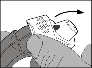 Hur inhalatorn används Inhalatorn ska hållas i handen såsom bilderna visar. 1.