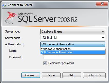 INLOGGNING VIA SSMS Det finns två metoder på hur ett login kan kontrolleras, authenticate. Windows Authentication är den säkraste metoden. Då sker kontrollen via Windows inloggningssystem.