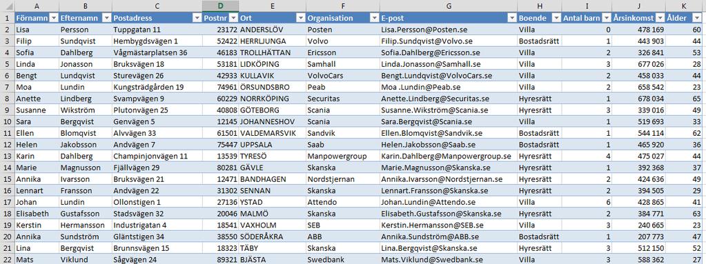 5. Skapa brevetiketter i Word baserat på tabell i Excel Genom att skapa ett Worddokument som är kopplat mot en tabell i Excel kan du snabbt och effektivt skriva ut din adresslista eller dylikt som du