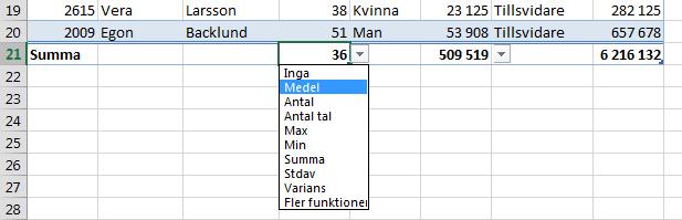 som innebär inget format. 1.4 Tabellformatsalternativ I gruppen Tabellformatsalternativ kan man med kryssrutor snabbt ändra layout och funktioner för tabellen.