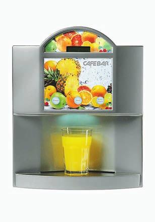 Fruit Bar har tre dryckesval; apelsin, äpple och kallvatten. Som alternativ till någon av smakerna kan du välja en multivitamindryck. Automaten är mycket användarvänlig och hygienisk.